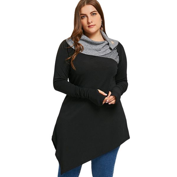 

zaful women hoodies plus size thumb hole asymmetrical tunic sweatshirts autumn winter elegant basic women hoodies pullovers, Black