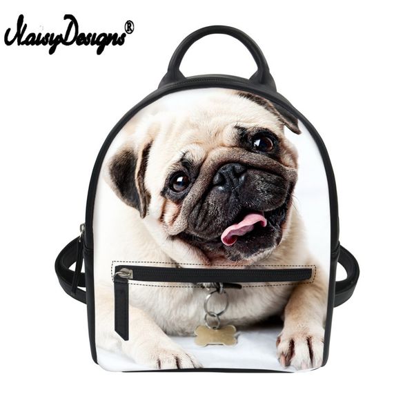 

customized pug dog print small school backpack pu leather mini backpack casual daypack women shoulder bag teenager girls bagpack