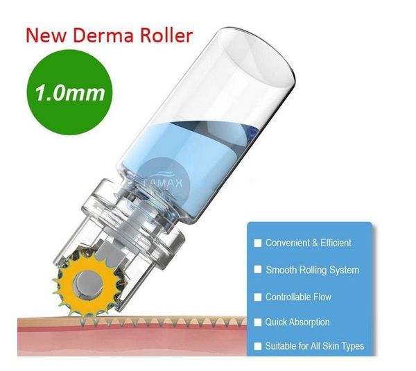 

new arrival titanium microneedle automatic hydra derma roller 64 pin gold tips micro needles with gel tube reuse