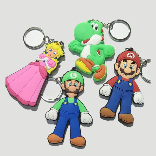 

2018 new super mario keychain pendant cute cartoon mario bros soft pvc key chain 4 styles jewelry souvenirs gift key ring, Silver