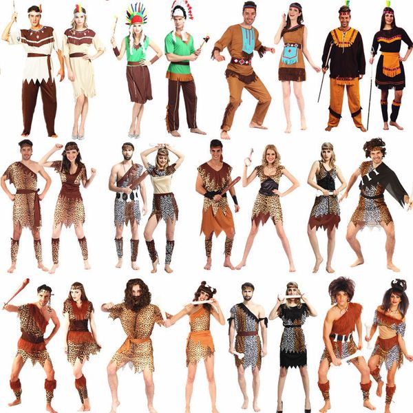 

2018 men women african original savage costume adults wildman cosplay costumes halloween carnival dress party decor, Black;red