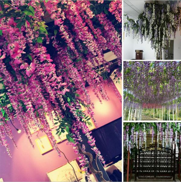 

flower vine/wisteria wedding decor 110cm 75cm 8 colors artificial decorative flowers garlands for party wedding wreaths i134