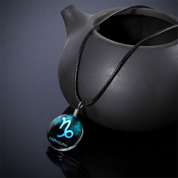 

12 constellations time gems necklace pendant zodiac jewelry for friends magic christmas birthday gifts wholesale, Silver