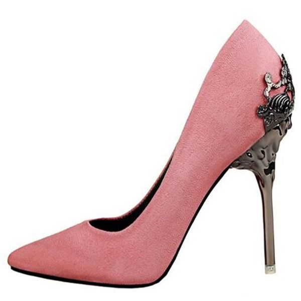 

extreme 10cm pink shoes woman high heel pumps female flock pointed toe hakken fetish metal stiletto heels ladies footwear scarpins shoes, Black