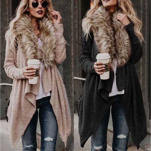 

winter women long faux fur oversized loose knitted cardigan outwear warm coat casual jackets long sleeve fur new, Black