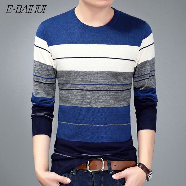 

e-baihui o-neck pullover sweaters men brand clothing 2018 autumn winter cashmere wool sweater men casual striped pull ca610, White;black
