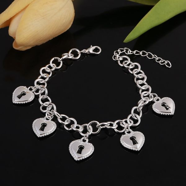 

hesiod love jewelry heart charm pendant bracelets anklets silver color link chain bracelet bangles for women, Golden;silver