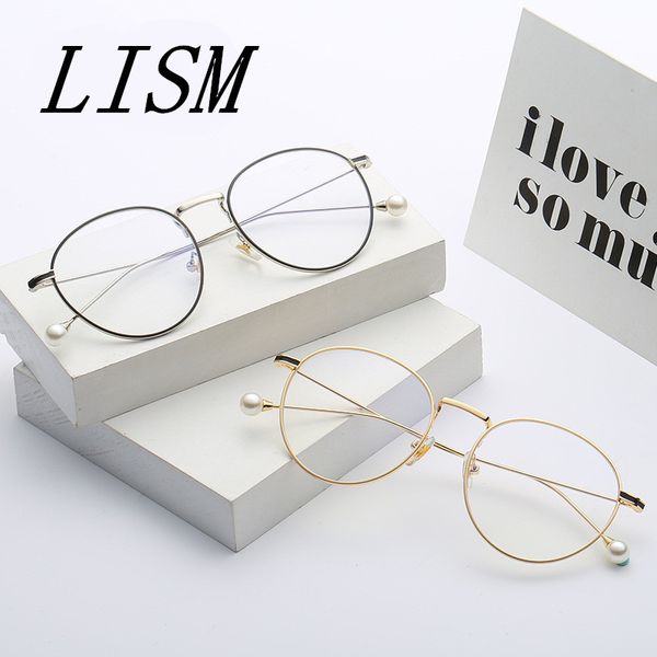 

lism 2018 new spectacle frame pearl mirror frame glasses, big face thin skinny retro flat lens made in china, trustworthy, Silver