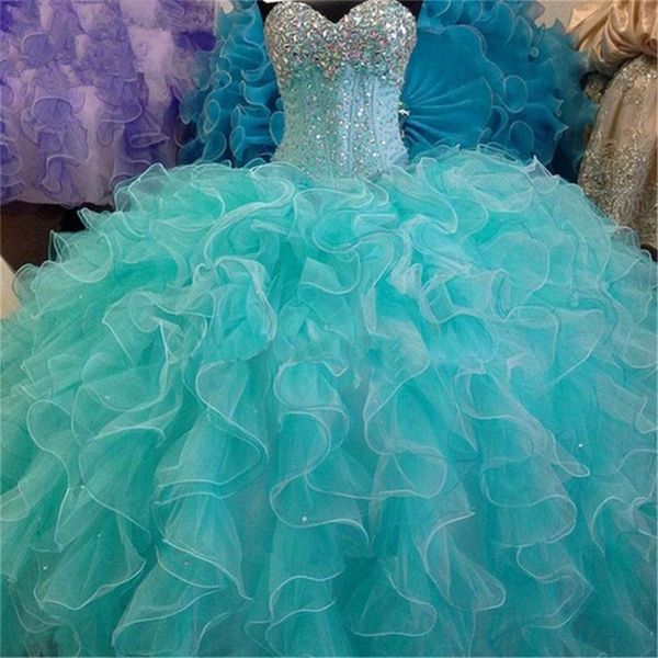 

2018 сексуальное милое хрустальное бальное платье quinceanera платья с блестками из органзы sweet 16 платье плюс размер зашнуровать vestido, Blue;red