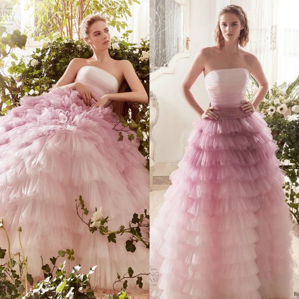 

Blumarine Sposa 2019 Градиент Свадебные Платья Линия Оборками Розовый Без Бретелек Развер