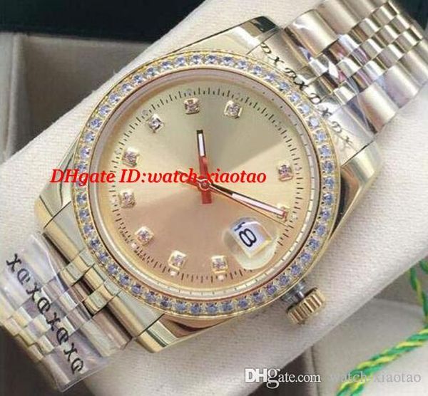 

selling luxury watch stainless steel bracelet gold diamond dial bezel watch 36mm automatic fashion men's watch wristwatch, Slivery;brown