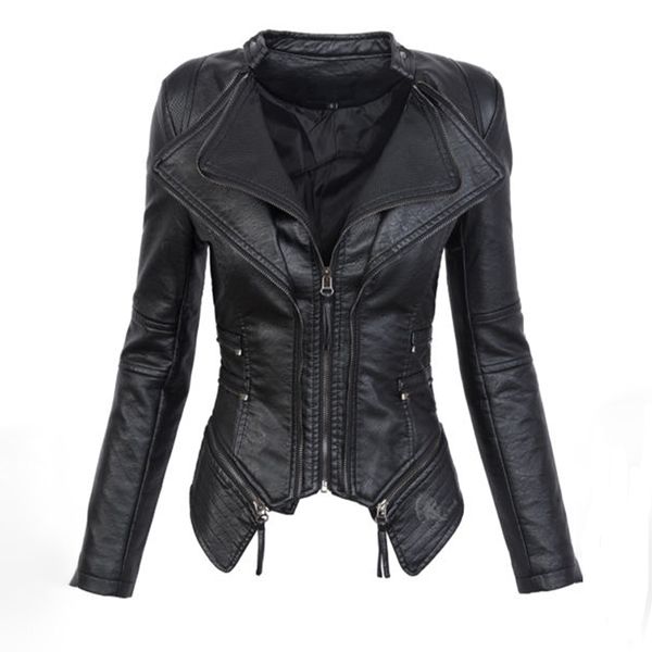 

black gothic faux leather pu jacket women winter autumn fashion motorcycle jacket coat punk zipper outerwear plus size fall coat