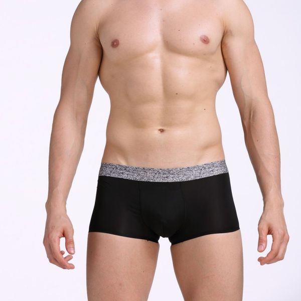 

mens underwear seamless thin ice silk transparent u pouch design breathable wide edge cotton lining boxers 3pcs lot free, Black;white