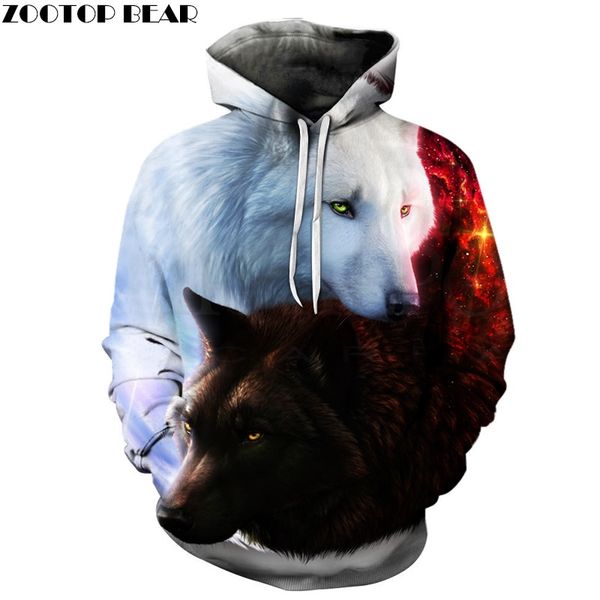 

wolf printed hoodies men 3d hoodies brand sweatshirts boy jackets quality pullover fashion tracksuits animal streetwear out coat, Black