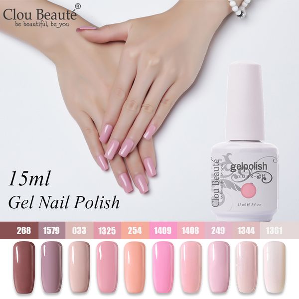 

clou beaute 10pcs gel lacquer set uv gel nail polish semi permanent led varnish nail paint soak off pink white hybrid, Red;pink