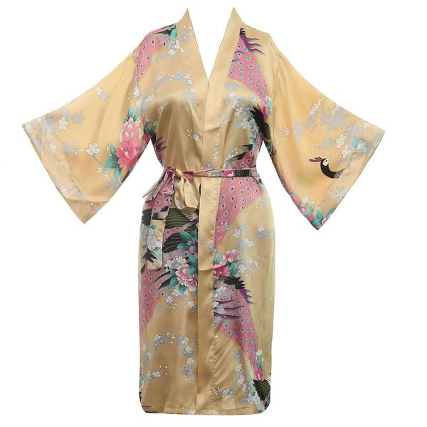 

summer new female peacock knee-length home dress elegant nightwear kimono robe bath gowns noble chinese women wedding robes 3xl, Black;red
