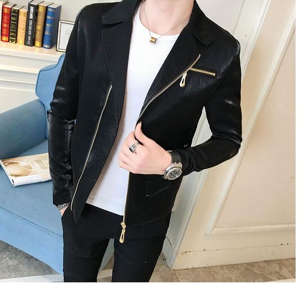 

m-xxl 2018 new personality jacket men's korean slim jacket hair stylist hip-hop bright singer costumes, Black;brown