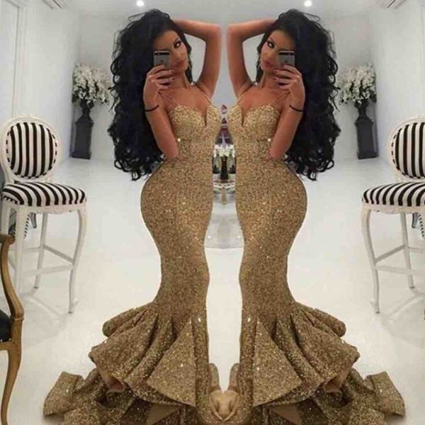 

charming gold sequined prom dresses spaghetti mermaid evening gowns front split dubai style cocktail formal party dress custom made, Black