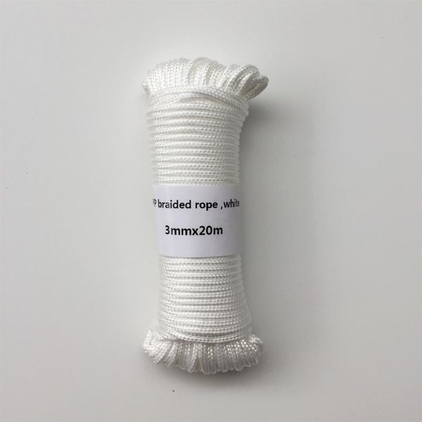 

white 3mmx20m braided polypropylene rope pp hang tag clothes line home decoration garden accessories outdoor camping rope, Black;white