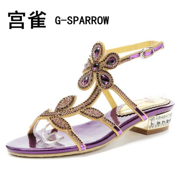 

female sweet crystal flower 2.5cm sandal pumps, women's big size colorful diamond buckle sandal pumps 33-44, Black