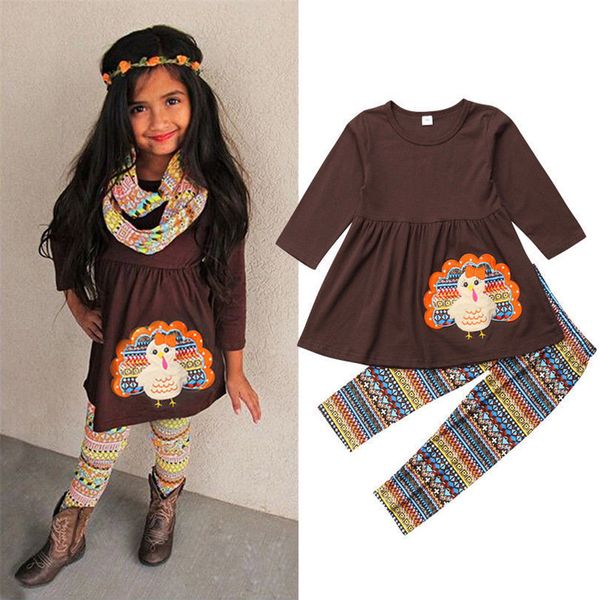 

thanksgiving outfit for baby girls kids toddler girls clothing sets children clothes long sleeve t-shirt dress pants boutique baby suit, White