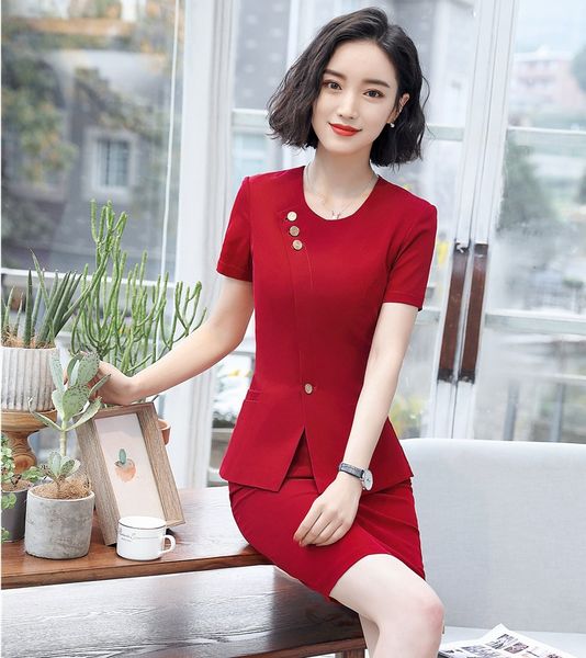 

new style summer red blazer women business suits with skirt and jacket sets office ladies work wear uniforms ol styles, White;black