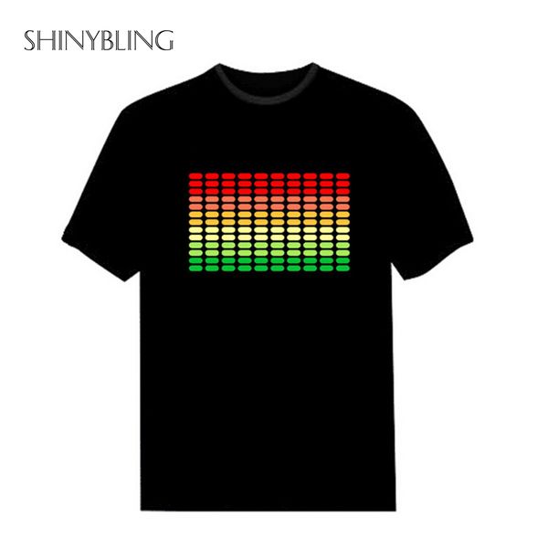 

sound activated led cotton t shirt light up and down flash equalizer el t-shirt men for rock disco party dj tee, White;black