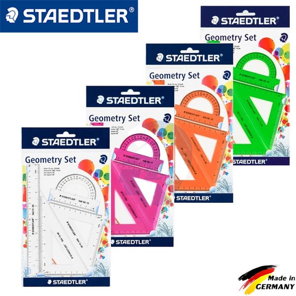 

staedtler 569 student geometry drawing and drawing ruler ruler triangle square protractor set, Black;red