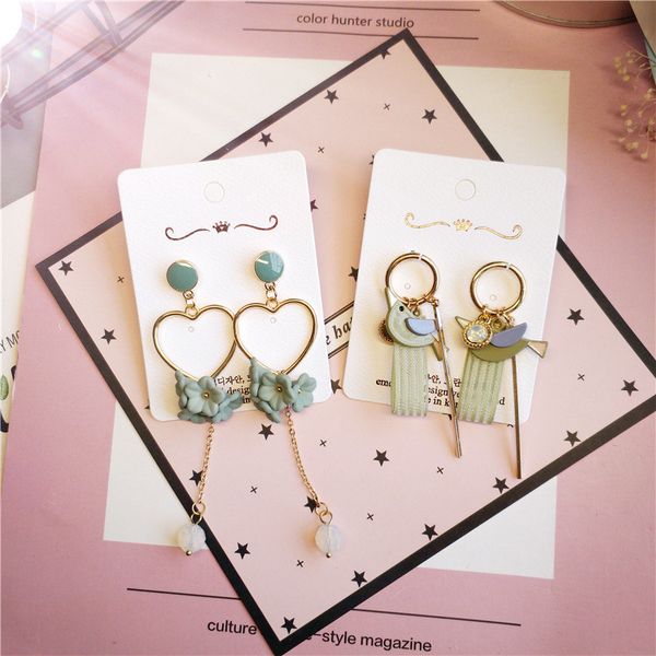 

korea handmade cartoon flower bird heart women drop earrings bangle earrings fashion jewelry accessories holiday-jqdper252d5, Silver