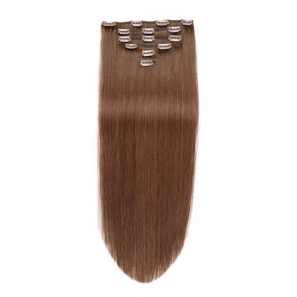 Estensioni della clip per capelli lisci vergini brasiliani 100g 7pcs 4b 4c Clip umana marrone naturale nelle estensioni dei capelli per la donna nera