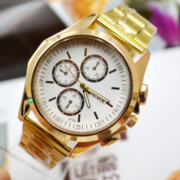 

fashion atmosphere personality korean wave leisure large dial, man watch steel belt table gold watch strap quartz 1, Slivery;brown