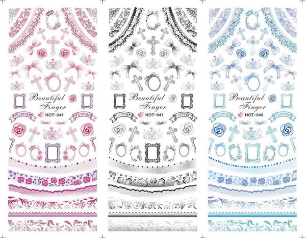 

3 sheet/lot colorful lattice laciness series large sheet water transfer sticker for diy nail art decal series, Black