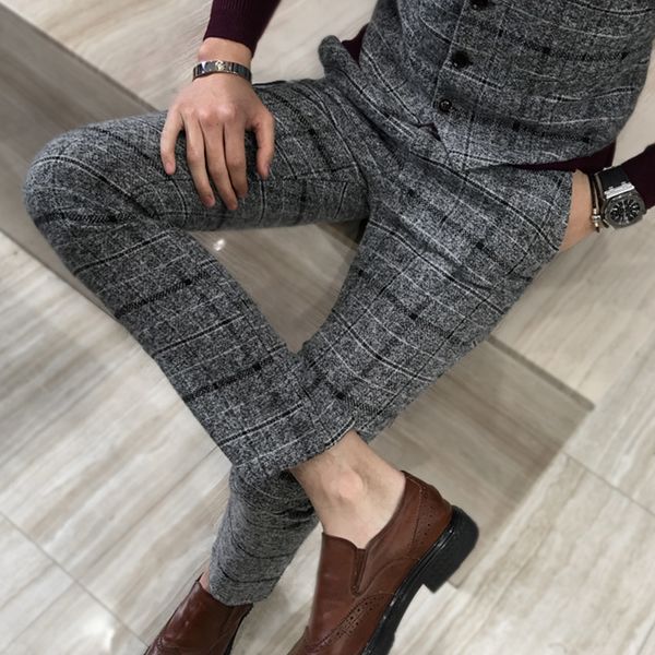 

2018 New Men's Fashion Boutique Plaid Formal Business Suit Pants Men's Wedding Dress Suit Pants Casual Trousers Male