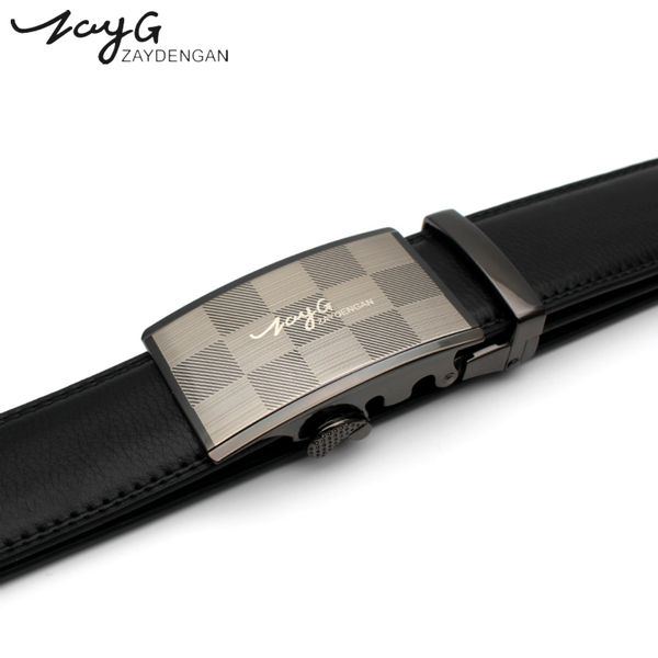 

zayg fashion designers men retro plaid automatic buckle leather belts business men alloy buckle black belts jeans belt, Black;brown