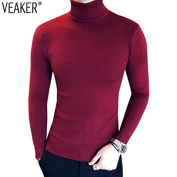 

2018 autumn new men's slim fit turtleneck sweaters pullover male slim fit turtleneck knitted pullovers solid color sweater -2xl, White;black