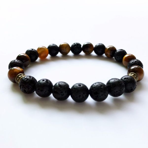 

fashion lava stone bracelet nature tiger eye bracelet men's bracelets wrist yoga mala bracelets gift for men gift for him, Black