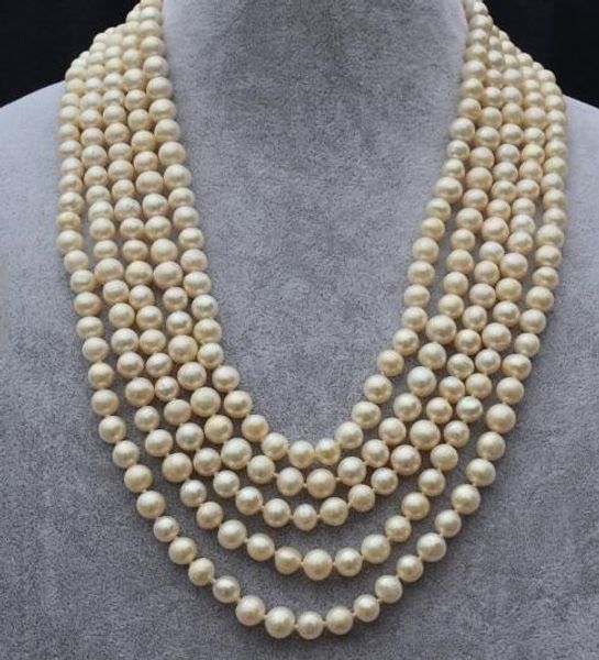 

new arriver long pearl jewellery,7-8mm ivory color genuine freshwater pearl necklace,100inches handmade longer jewelry, Black
