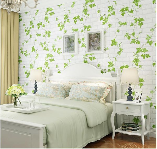 3d branco de tijolo folha verde não-tecidos decoração de casa Wallpapers para sala de estar papéis de parede Quarto