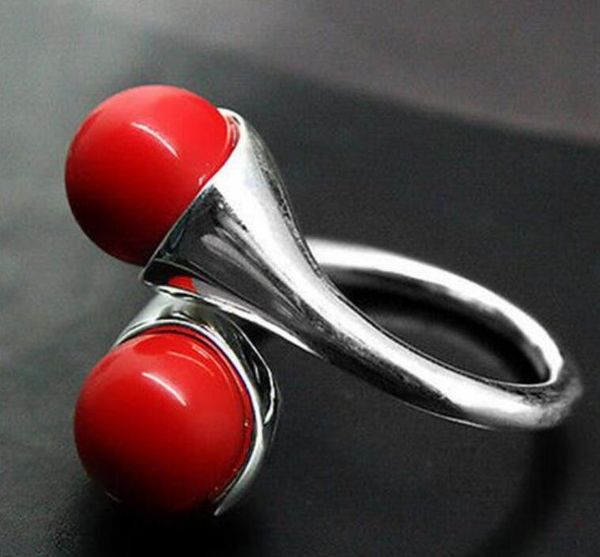 Heißer verkauf neue stil frauen schöne natürliche rote koralle 925 sterling silber ring