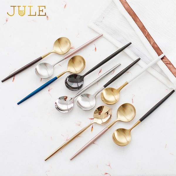 

5pcs/lot (18/8) stainless steel small spoon flatware set mini teaspoon set cutlery ice cream colorful coffee spoons