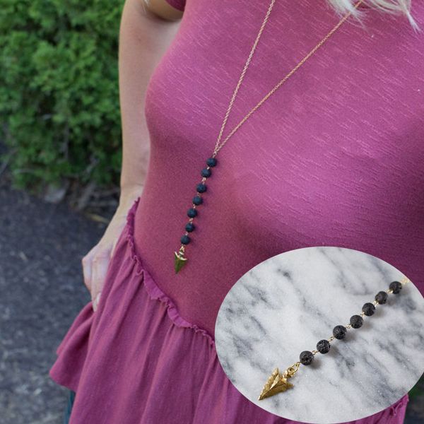 

new essential oil diffuser stone necklaces for women aromatherapy lava rock arrow feather tassel pendant long chains fashion jewelry, Silver