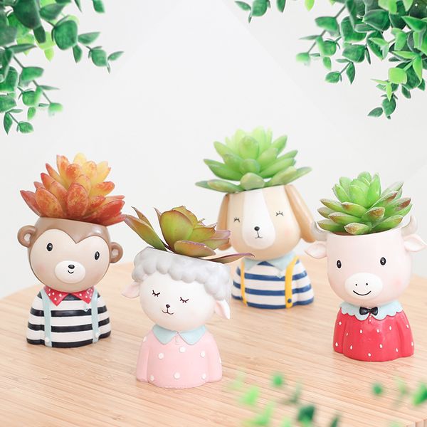 

Farm Animals Planter Set - 4pcs Animal Succulent Plants Planter Pot Mini Bonsai Cactus Flower Pot Home Decor Monkey Puppy Craft