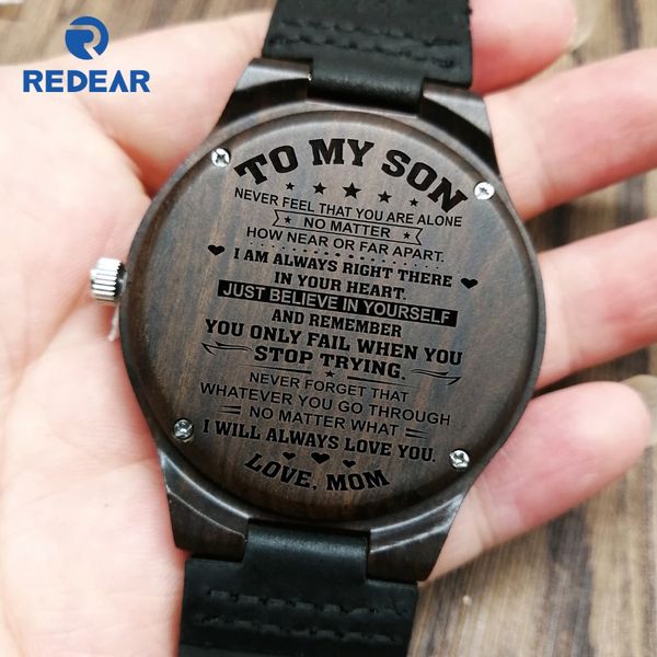 

never forget that i love you - from mom to son engraved wooden watch, Slivery;brown