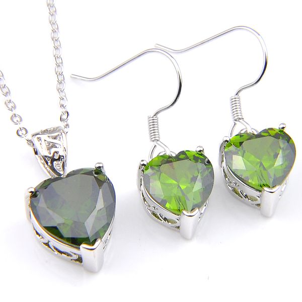 

luckyshine 5 sets crystal zircon heart peridot earrings and pendant chain necklace 925 silver women fashion wedding sets