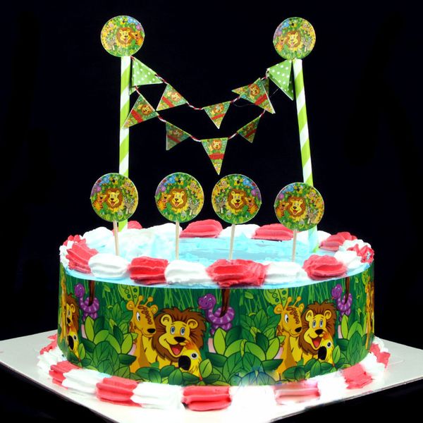 Jungle Animal Lion King Birthday Cake Topper Flags Choose Baby