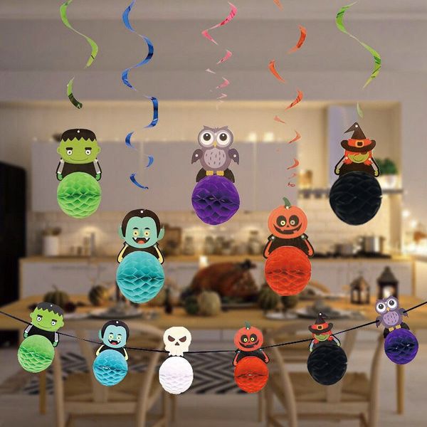 Neue Geister Eulen Kürbis Muster Papier Flagge Banner Halloween Girlande Party Hotel Dekoration Horror Halloween Liefert