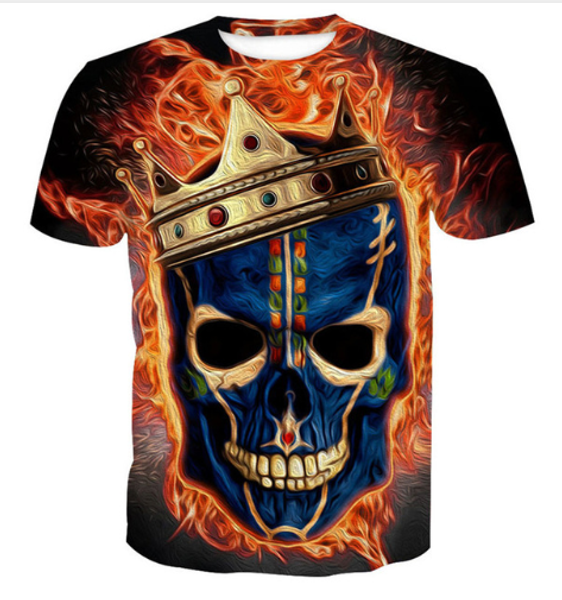 

new arrival men/women flame crown skull 3d printed t-shirt summe style fashion casual t-shirt s-xxxxxxxl u578, White;black