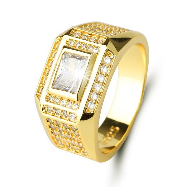 

men square zircon luxury charm rings gold fashion jewelry size 8 9 10 11 12 decoration ring boyfriend gifts dc128, Golden;silver