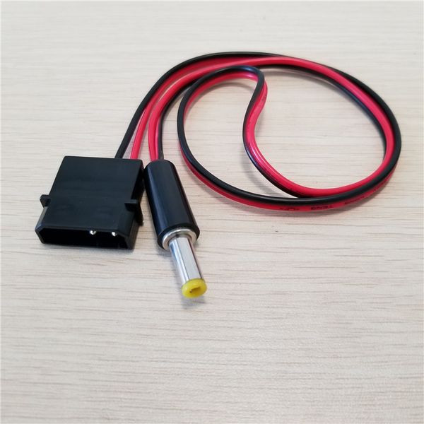 

Wholesale 100pcs/lot IDE Molex Male to DC 5.5mm x 2.1mm Male Converter Adapter Power Supply Cable 12V 18AWG Wire 50cm