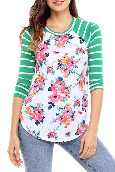 

Fashion Spring Floral T shirt Women Long Sleeves Blouse Shirts Women O-Neck Pullover Women's Top Clothing Plus Size S-3XL